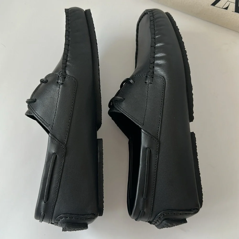 Zara Men's Black Leather Boat Shoes Size 7